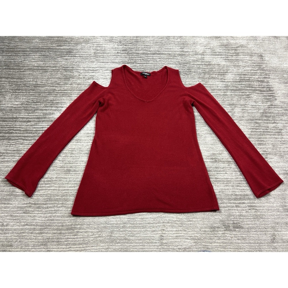 Roz‎ & Ali Sweater Womens Medium Red Cold Shoulder Acrylic Long Sleeve